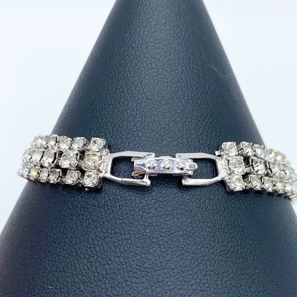 Vintage Eisenberg Ice Clear Rhinestone Triple Row Tennis Bracelet Dazzling 7